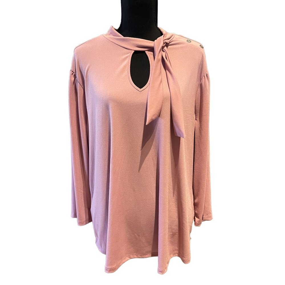 Adrienne Vittadini Dusty Rose Tie Neck Blouse